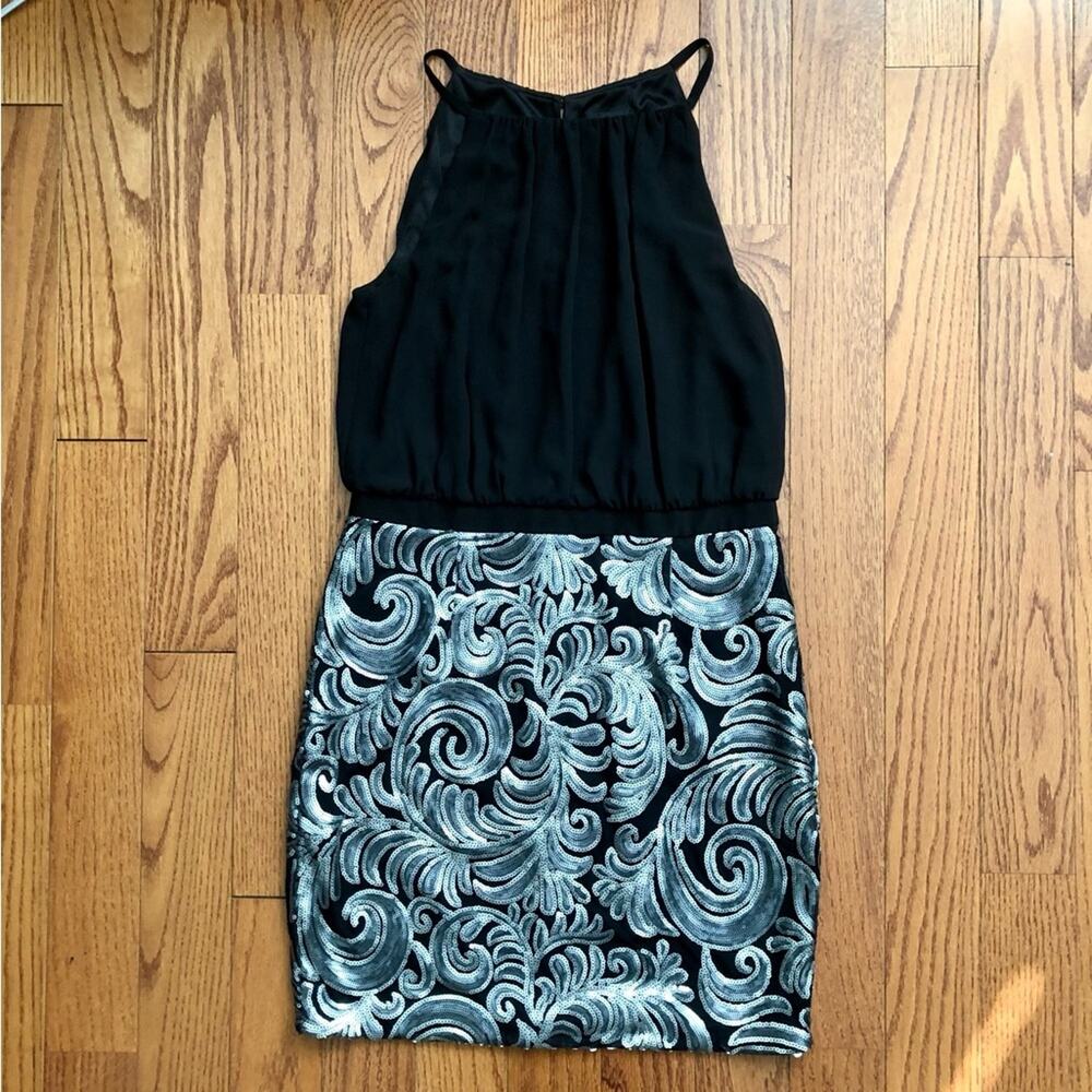 Laundry by Shelly Segal Cocktail Sequins Black Silver Dress Women’s Size 10 NWOT - Picture 11 of 11